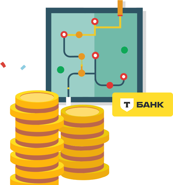 стопка монеток и логотип т-банк